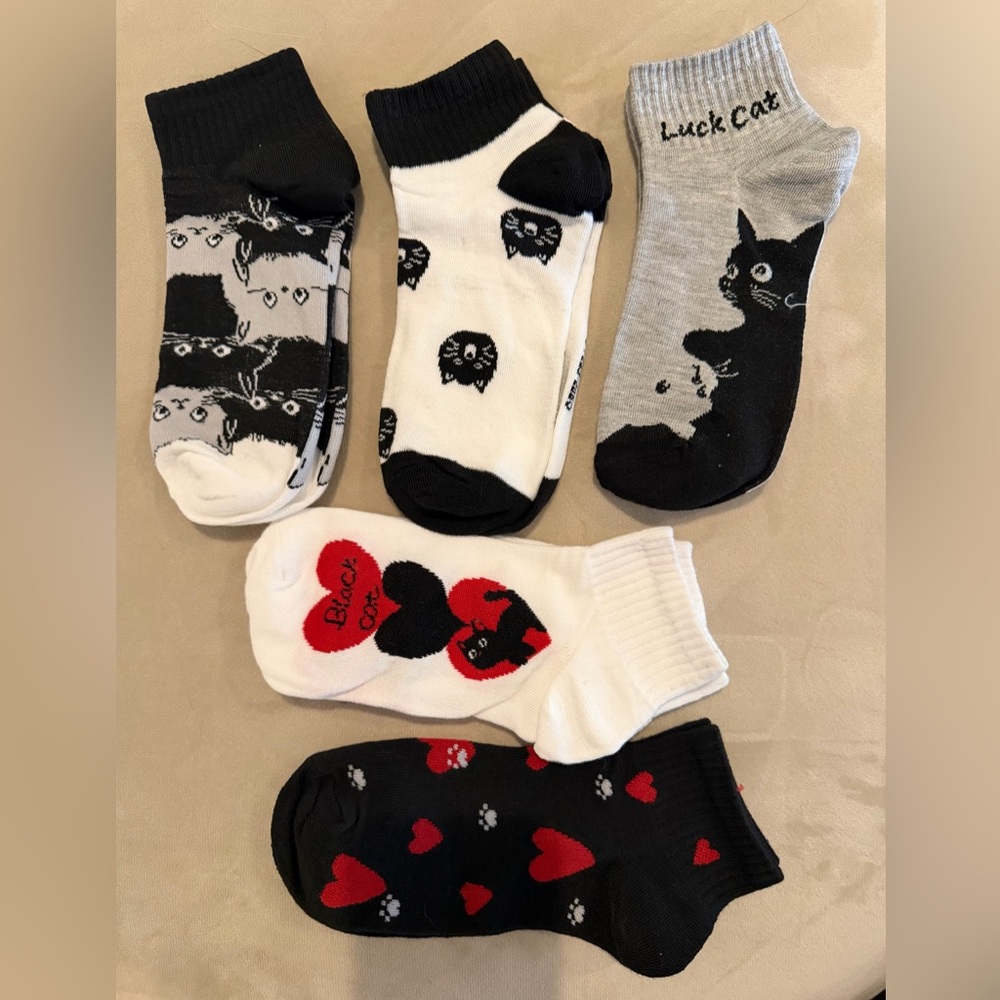 10 pairs Black & White Cat Ankle Socks Pack LOT Brand New